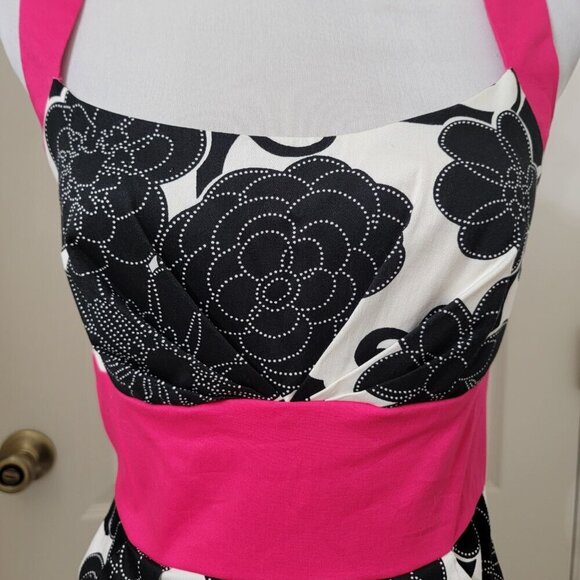 B. Smart Size 8 Black and White Floral Dress with Pink Trim, Exc. Used Condition - Picture 2 of 12